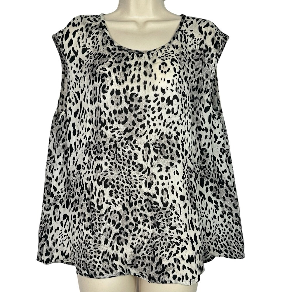 Joie 100% Silk Blouse Womens L Leopard Animal Print Sleeveless Top Neutral